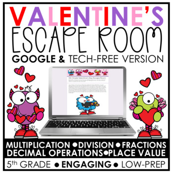 Preview of Math Valentine's Day Escape Room | 5th Grade
