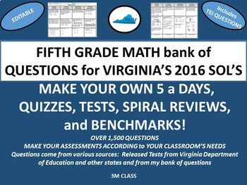 Preview of 5th Grade Math Virginia SOL Questions for Spiral Review, Tests, and 5 a Days