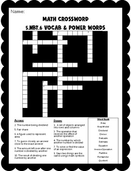 Preview of 5th Grade: Math Vocabulary Crossword Puzzle Worksheet 5.NBT.6