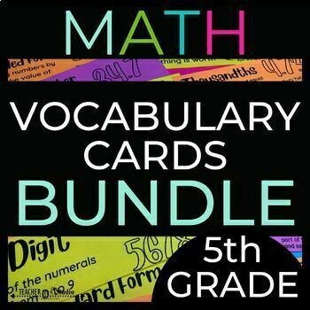 Preview of 5th Grade Math Vocabulary Word Wall Cards Printable for the ENTIRE YEAR