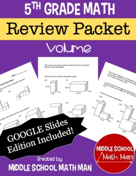 Preview of 5th Grade Math Finding Volume Review Packet | Worksheets