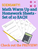 5th Grade Math Warm Up and Homework Sheets—10 Each That Co