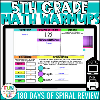 Preview of 5th Grade Math Morning Work | Math Warm Ups | Digital & Print