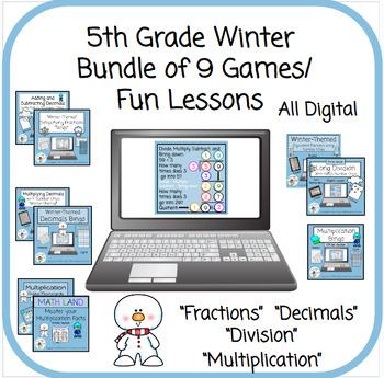 Preview of 5th Grade Math - Winter Bundle - Digital Lessons and Games