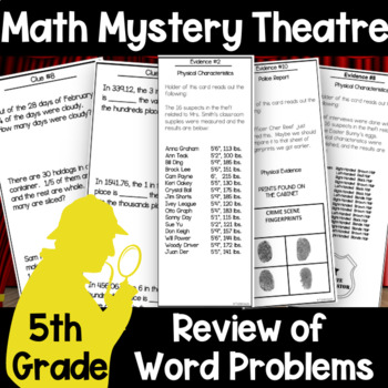 Preview of 5th Grade Math Word Problem Review Mystery Theatre Game