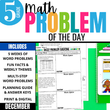 Preview of 5th Grade Math Word Problem of the Day | December Math Problem Solving Bundle