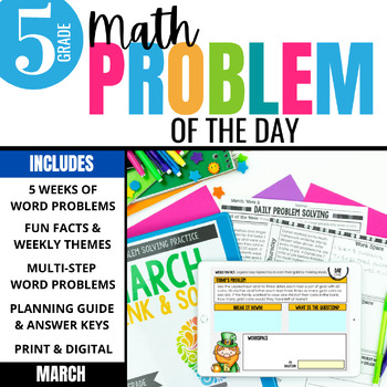 Preview of 5th Grade Math Word Problem of the Day | March Math Problem Solving Bundle