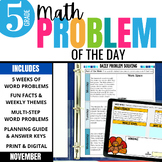 5th Grade Math Word Problem of the Day | November Math Problem Solving Bundle