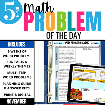 Preview of 5th Grade Math Word Problem of the Day | November Math Problem Solving Bundle