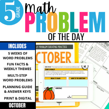 Preview of 5th Grade Math Word Problem of the Day | October Math Problem Solving Bundle