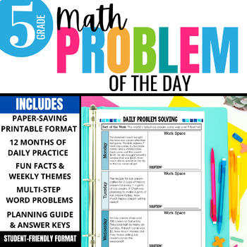 Preview of 5th Grade Math Word Problem of the Day | Yearlong Math Problem Solving - Print