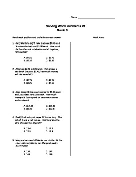 Preview of 5th Grade Math Word Problems- Aligned with the Common Core Standards