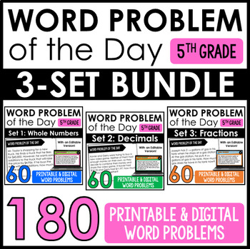 Preview of 5th Grade Math Word Problems | Word Problem of the Day BUNDLE