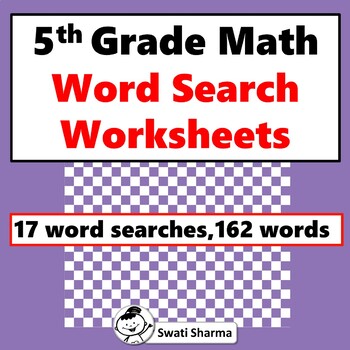 Preview of 5th Grade Math, 17 Word Search Worksheets, Vocabulary, Spelling Activities