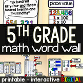 5th Grade Math Word Wall - print and digital