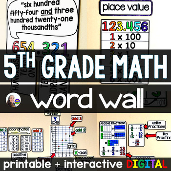 Preview of 5th Grade Math Word Wall | 5th Grade Math Classroom Vocabulary