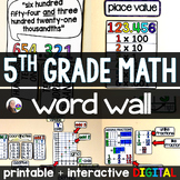 5th Grade Math Word Wall | 5th Grade Math Classroom Vocabulary