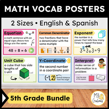 Preview of 5th Grade Math Word Wall Posters English/Spanish CCSS Vocabulary + iReady Banner