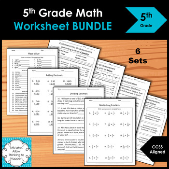 Preview of 5th Grade Math Worksheet BUNDLE