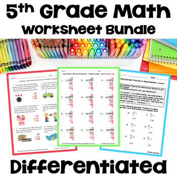 Preview of Math Worksheets for 5th Grade - Differentiated and No Prep with Answers