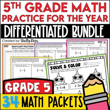 Preview of 5th Grade Math Worksheets Bundle for the Year - 34 Packets!