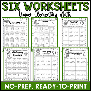 5th Grade Math Worksheets: St. Patrick's Day Color by Number Bundle