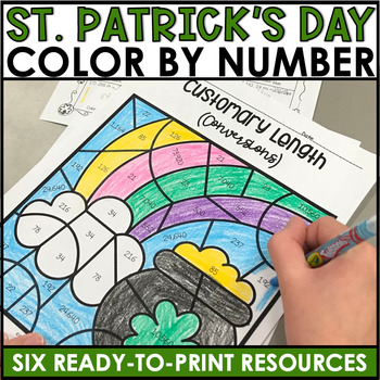 Preview of 5th Grade Math Worksheets St. Patrick's Day Color by Number Bundle