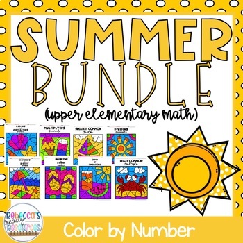 Preview of Summer 5th Grade Math Worksheets Color by Number Bundle