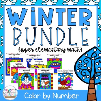 Preview of 5th Grade Math Worksheets: Winter Color by Number Bundle