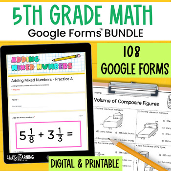 Preview of 5th Grade Math Practice, Review and Assessment Activities for Google Forms ™