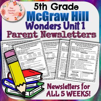 Preview of 5th Grade McGraw-Hill Wonders: UNIT 1 PARENT NEWSLETTERS: One For Each Week!