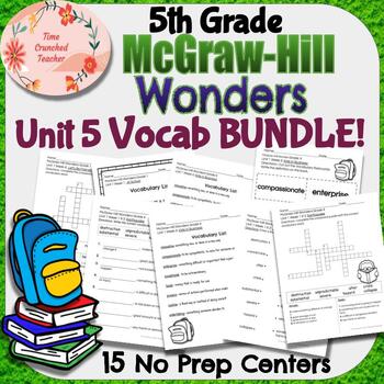 Preview of 5th Grade McGraw Hill Wonders: Unit 5 Vocabulary Word Work BUNDLE!