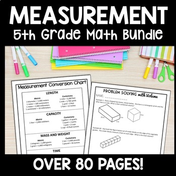 Preview of 5th Grade Measurement Review: Volume Worksheets, Unit Conversions Practice Notes