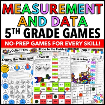 Preview of 5th Grade Measurement Worksheet Games Customary Metric Conversions, Line Plots