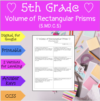 Preview of 5th Grade Measurement Practice-Volume of Rectangular Prisms {5.MD.C.5} {Digital}