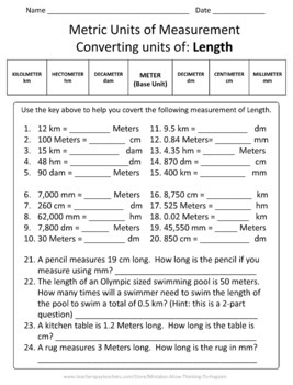 5th Grade Metric Units Of Measurement Worksheet Practice Set Tpt