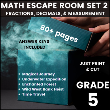 Preview of 5th Grade Mini Escape Room Math Games Bundle 2: Fraction, Decimal, Measurement