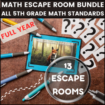 Preview of 5th Grade Mini Escape Room Math Games Math Review No Prep Year Long Bundle