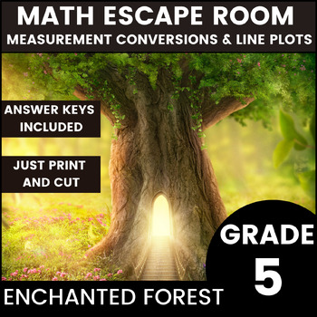 Preview of 5th Grade Mini Escape Room Math Games Review No Prep Measurement & Line Plots