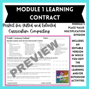 Preview of 5th Grade Module 1 - Learning Contract / Curriculum Compacting