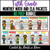 5th Grade Monthly NO PREP Math and ELA Packets Bundle