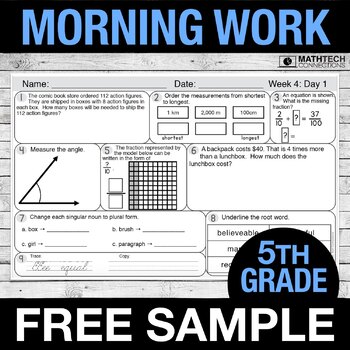 Preview of 5th Grade Morning Work - FREE Sample