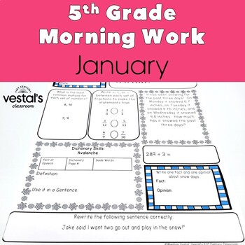 Preview of 5th Grade Morning Work: January -- Daily ELA and Math Spiral Review!