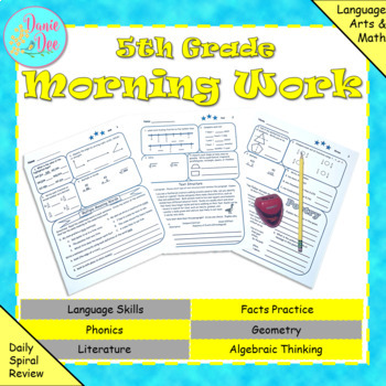 Preview of 5th Grade Morning Work Math & ELA Spiral Review - Distance Learning, Easel, PDF
