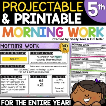 Preview of 5th Grade Morning Work Math Spiral Review ELA Daily Morning Bell Worksheets