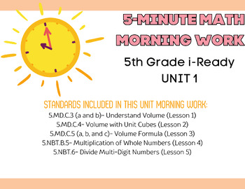 Preview of 5th Grade Morning Work-NO PREP! (i-ready compliant)- UNIT 1: Lessons 1-5