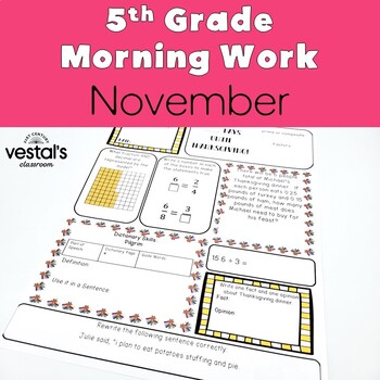 Preview of 5th Grade Morning Work: November -- Daily ELA and Math Spiral Review!
