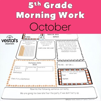 Preview of 5th Grade Morning Work: October -- Daily ELA and Math Spiral Review!