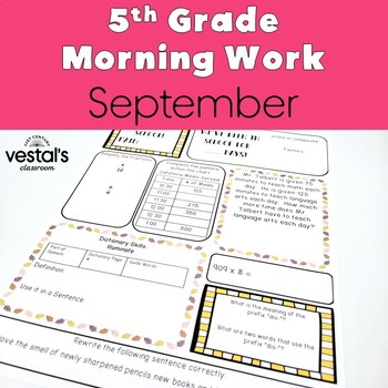 Preview of 5th Grade Morning Work: September -- Daily ELA and Math Spiral Review!