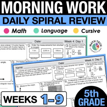 Preview of 5th Grade Math Review Packet, Daily Math Morning Work, Homework & Spiral Review